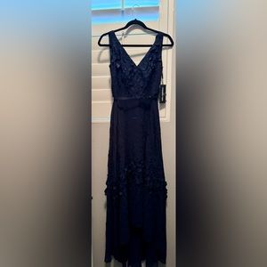 Karl Lagerfeld Paris Navy Blue High Low Dress with Belt